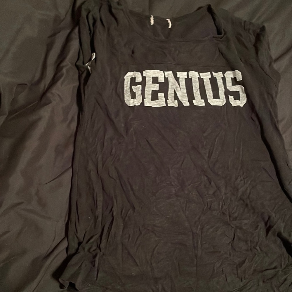 Black t-shirt with white lettering- GENIUS on it adult small